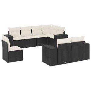 vidaXL Salon de jardin 8 Pièces avec coussins noir résine tressée