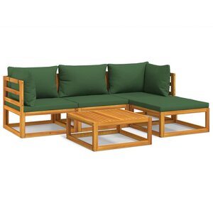 vidaXL Salon de jardin 5 Pièces avec coussins vert bois massif