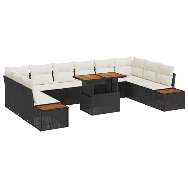 vidaXL Ensemble de salle à manger de jardin 11 pièces avec coussins en rotin noir