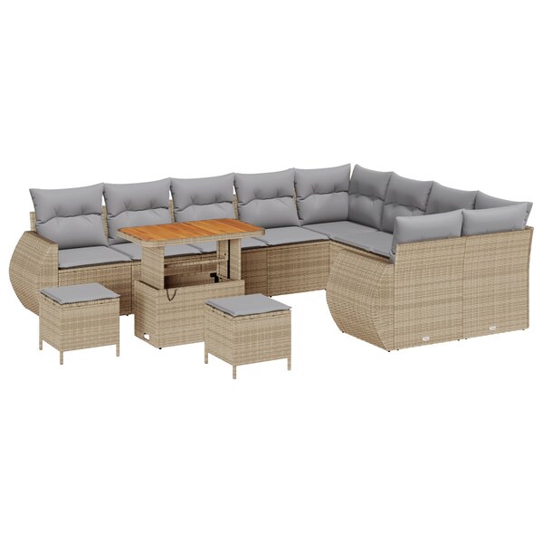 Ensemble de jardin 12 pièces avec coussins Beige Poly Rotin Acacia