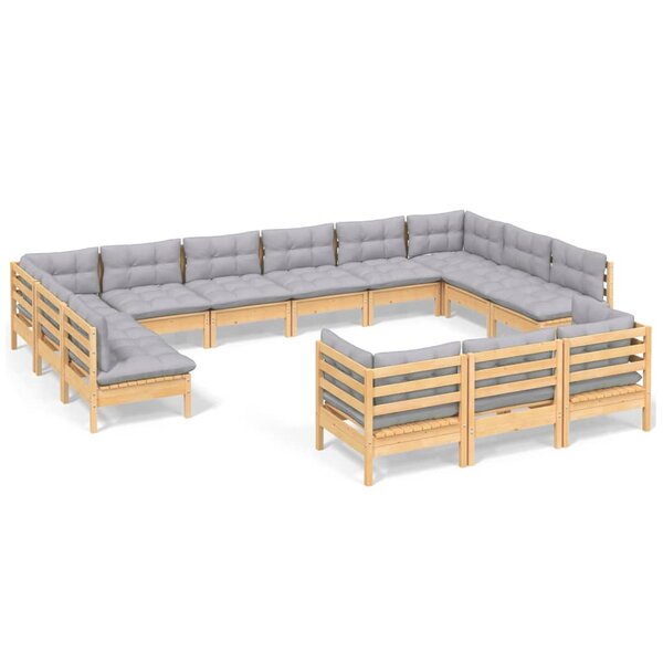 vidaXL Salon de jardin 13 Pièces avec coussins gris bois de pin