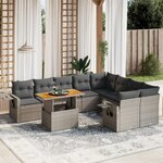 vidaXL Salon de jardin avec coussins 10 Pièces gris résine tressée