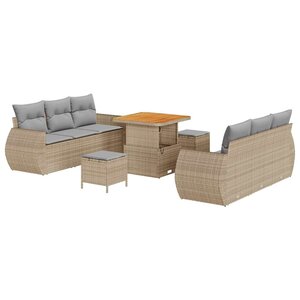 vidaXL Ensemble de canapé de jardin avec coussin 9 Pièces Beige polyrotin