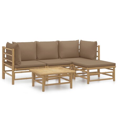 vidaXL Salon de jardin 5 Pièces avec coussins taupe bambou