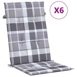 vidaXL Coussins de chaise jardin à dossier haut lot de 6 carreaux gris