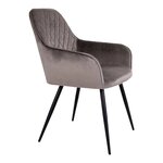 2 chaises de salle à manger à accoudoirs en velours gris avec pieds noirs