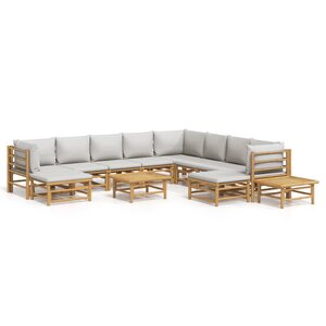 vidaXL Salon de jardin 12 Pièces avec coussins gris clair bambou
