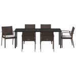 vidaXL Set de salle à manger de jardin 7 pièces avec coussins en poly rotin marron