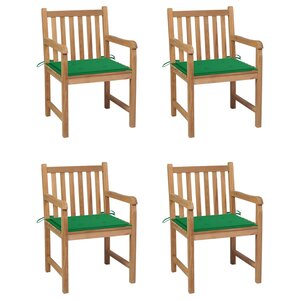 vidaXL Chaises de jardin lot de 4 et coussins vert Bois de teck solide