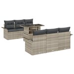 Ensemble de canapés de jardin 7 pièces avec coussins gris clair en polyrotin