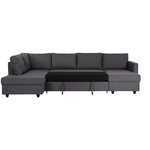 Canapé d'angle panoramique convertible Cats - Tissu gris - L 292 x P 187 x H 86 cm