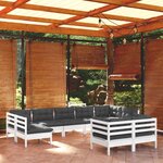 vidaXL Salon de jardin 9 Pièces avec coussins blanc bois de pin massif