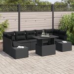 vidaXL Ensemble de canapé de jardin 8 pièces avec coussins Noir Poly Rattan
