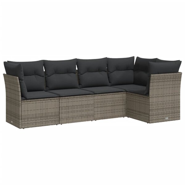 vidaXL Salon de jardin 5 Pièces avec coussins gris résine tressée