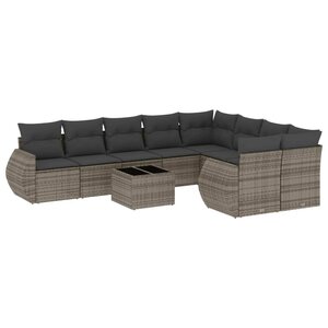 vidaXL Salon de jardin avec coussins 10 Pièces gris résine tressée