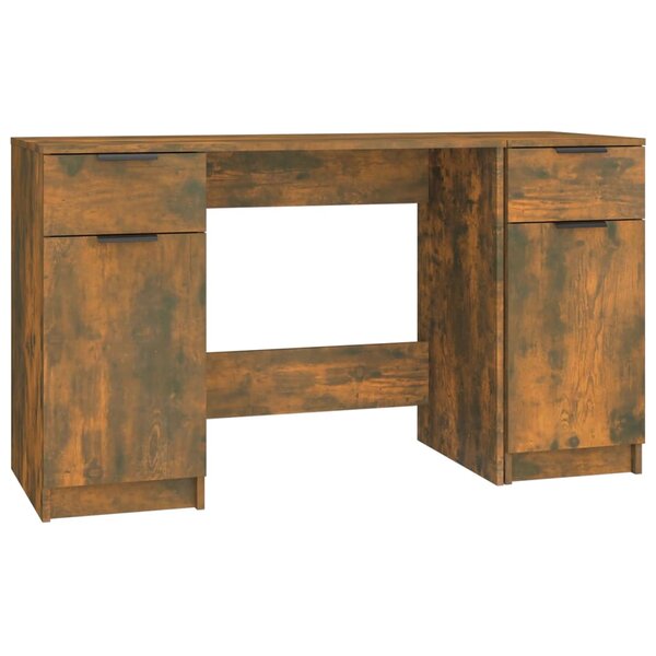 vidaXL Bureau avec armoire latérale Chêne fumé Bois d'ingénierie