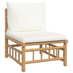 Salon de jardin meuble d'extérieur ensemble de mobilier 6 pièces avec coussins blanc crème bambou 02_0016636