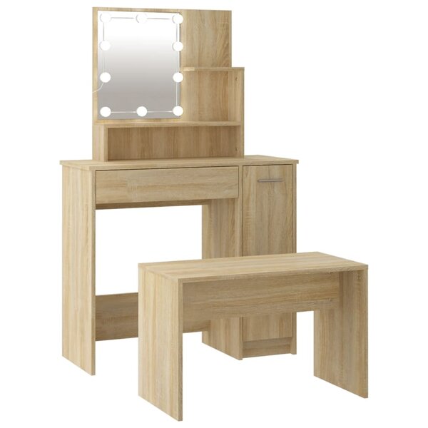 vidaXL Ensemble de coiffeuse avec LED Chêne sonoma Bois d'ingénierie