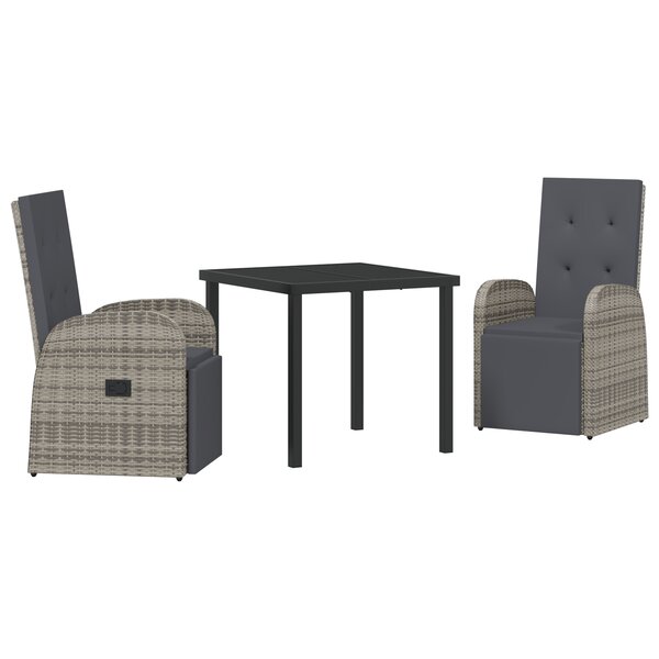 vidaXL Ensemble de salle à manger de jardin 3 pièces avec coussins Rattan Poly Gris