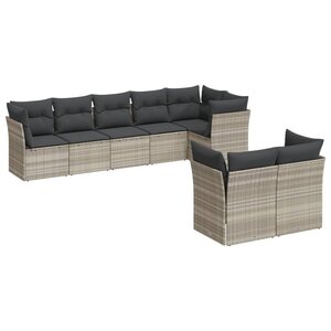 vidaXL Salon de jardin 8 Pièces avec coussins gris clair résine tressée