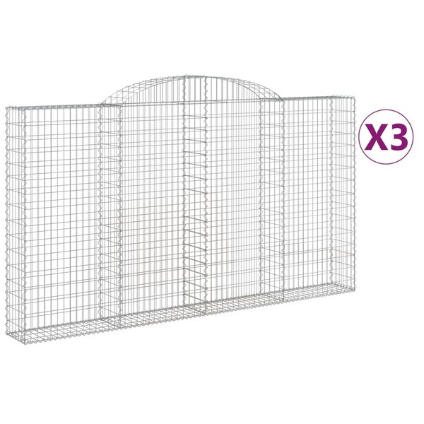 vidaXL Paniers à gabions arqués 3 Pièces 300x30x160/180 cm fer galvanisé