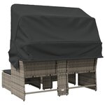 vidaXL Canapé de jardin 2 places avec auvent et tabourets gris rotin
