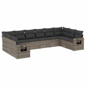 vidaXL Salon de jardin avec coussins 10 Pièces gris résine tressée
