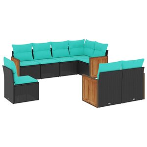 vidaXL Salon de jardin 8 Pièces avec coussins noir résine tressée