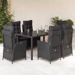 vidaXL Ensemble à manger de jardin coussins 7Pièces Noir Résine tressée