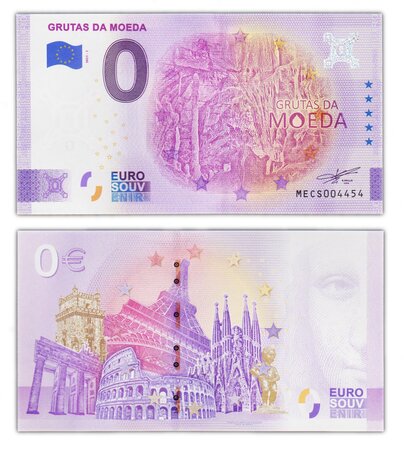 Billet de Collection 0 Euro souvenir 2021 Grutas da Moedas - Portugal - Neuf - Numéro de série aléatoire - ANNIVERSARY 2020