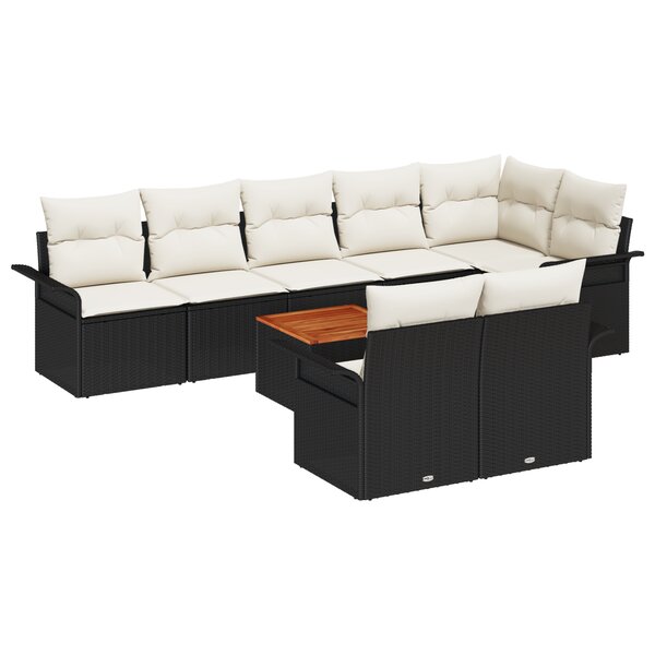 vidaXL Ensemble de Canapé de Jardin 9 Pièces avec Coussins Noir Poly Rattan Acacia