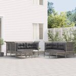 vidaXL Salon de jardin 9 Pièces avec coussins Gris Résine tressée