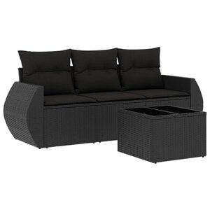 vidaXL Salon de jardin 4 Pièces avec coussins noir résine tressée