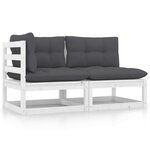 vidaXL Salon de jardin 2 Pièces avec coussins Blanc Bois de pin massif