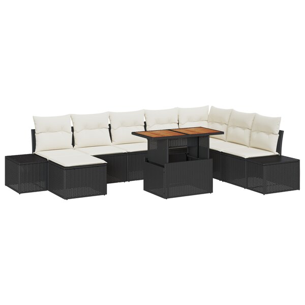 vidaXL Ensemble de canapé de jardin de 9 pièces avec coussins en poly rattan noir