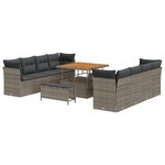 Ensemble de Canapés de Jardin 11 Pièces avec Coussins Gris Rattan Poly Acacia