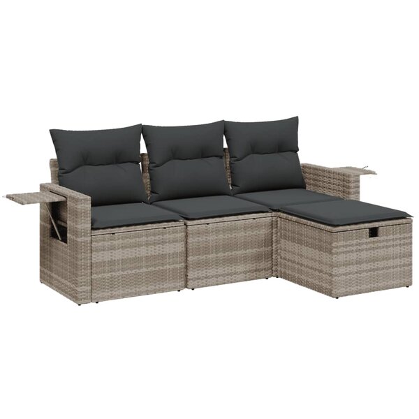 vidaXL Salon de jardin 4 Pièces avec coussins gris clair résine tressée