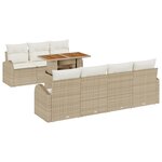 vidaXL Ensemble de Salle à Manger de Jardin 8 Pièces avec Coussins Beige Rattan Poly Acacia