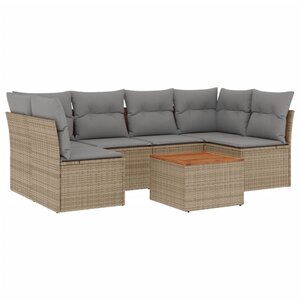 vidaXL Salon de jardin avec coussins 7Pièces mélange beige résine tressée