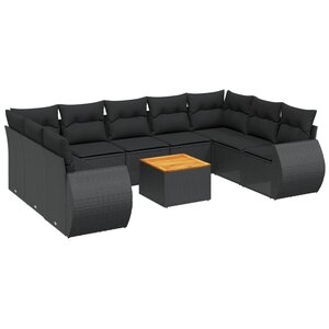 vidaXL Salon de jardin 10 Pièces avec coussins noir résine tressée