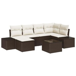vidaXL Ensemble de canapé de jardin 6 Pièces Marron et Crème polyrotin
