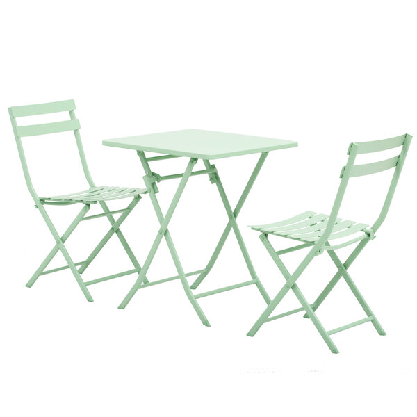 Salon de jardin bistro pliable - table carrée dim. 60L x 60l x 71H cm avec 2 chaises - métal thermolaqué vert d'eau