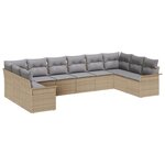 Ensemble de Canapé de Jardin 10 Pièces avec Coussins Beige Poly Rattan