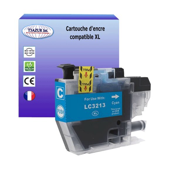 T3AZUR- Cartouche compatible avec Brother LC3213 XL Cyan pour Brother MFC-J491DW  MFC-J497DW  MFC-J890DW  MFC-J895DW