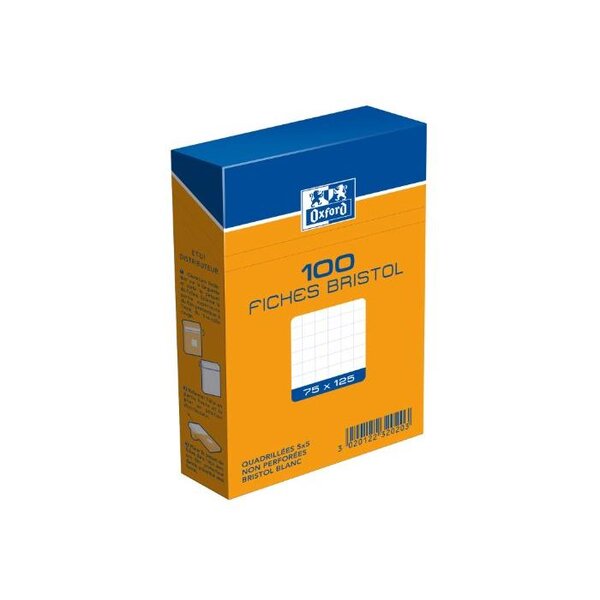 Étui 100 fiches bristol 210 g 75 x 125 mm Blanc 5 x 5 OXFORD