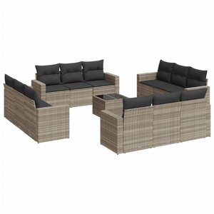 vidaXL Salon de jardin avec coussins 13 Pièces gris clair résine tressée