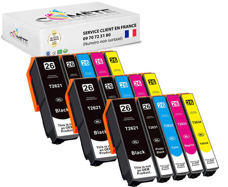 26xl - 15 cartouches 26 xl compatibles avec epson 26 xl ours polaire  t2621 t2631 t2632 t2633 t2634 - 6 noirs 3 cyan 3 magenta 3 jaune