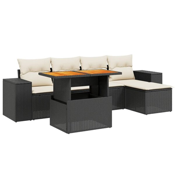 vidaXL Salon de jardin 6 Pièces avec coussins noir résine tressée