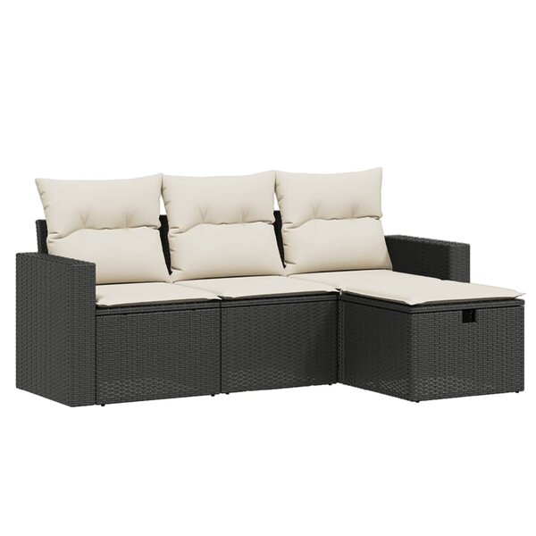 vidaXL Salon de jardin 4 Pièces avec coussins noir résine tressée