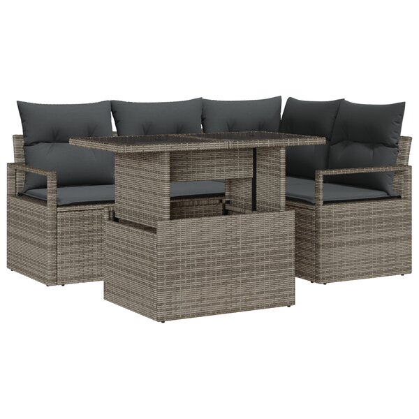 Ensemble de 5 Pièces de Canapés de Jardin avec Coussins Gris Poly Rotin